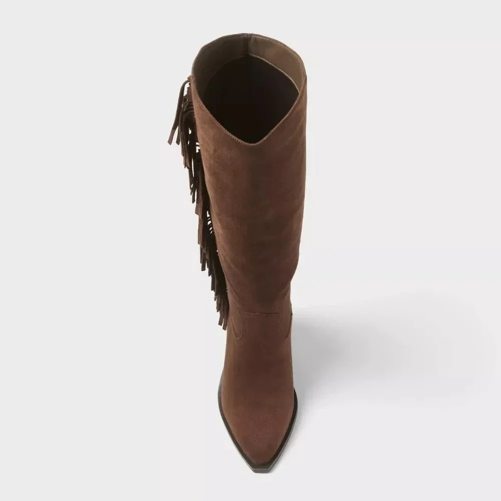Universal Thread Patsy Fringe Western Boots Chocolate Size 8 New With Tags - Picture 6 of 10